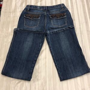 Vanilla Star Blue Jeans Leather Like Flap Back Pockets Accent Size 7